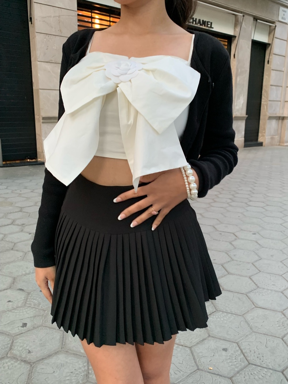 Black Knife Pleated Mini Skirt